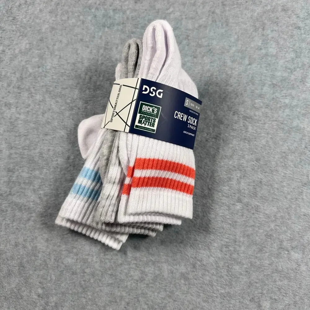 DSG Boys Crew Socks 3 Pack Rugby Stripe Arch Support